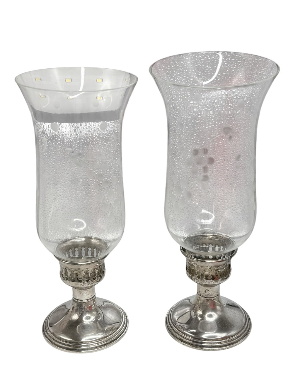 empire silver company 390 sterling  candlestick holders crystal hurricane